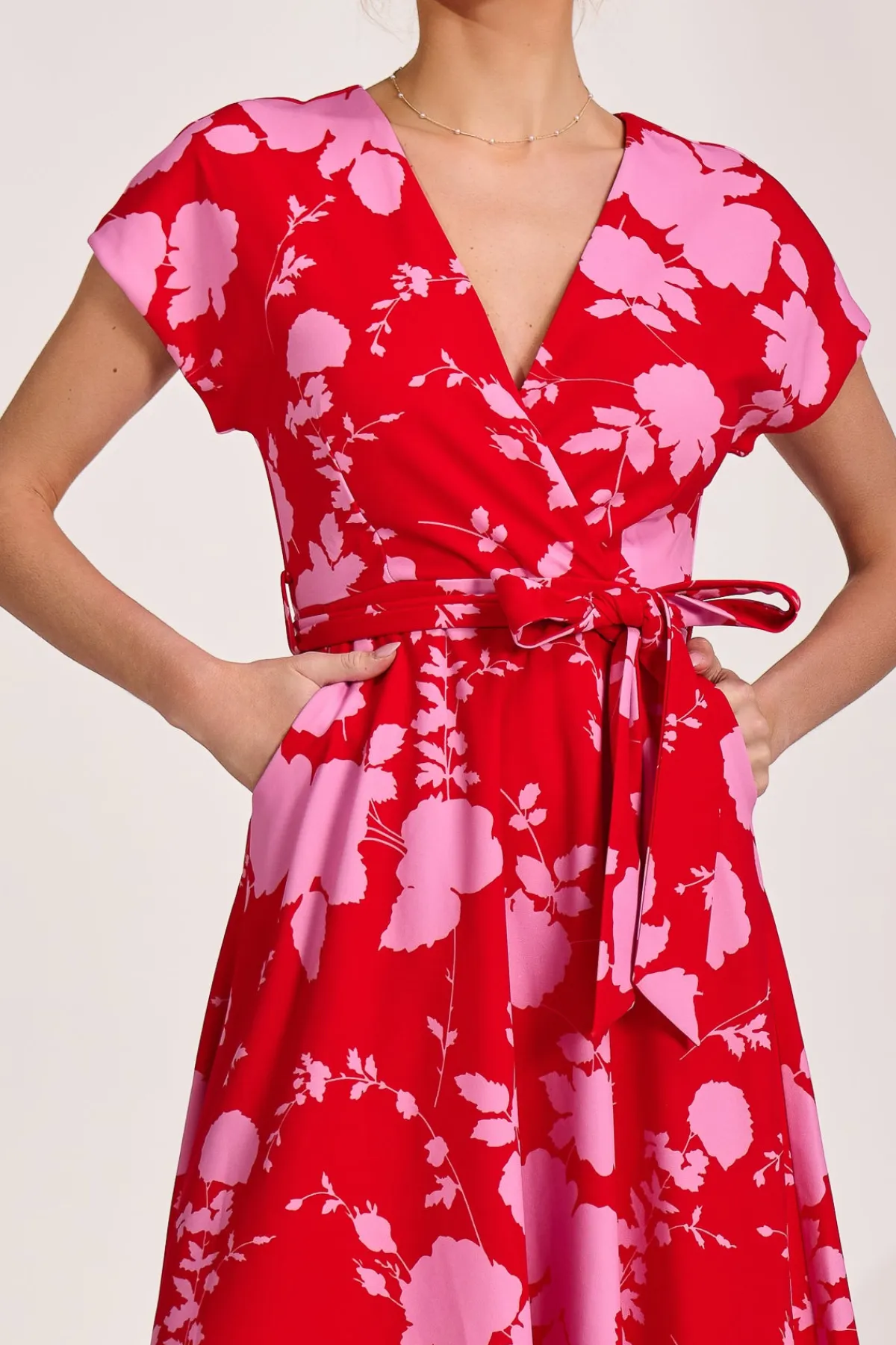 Jolie Moi Occasion Dresses|Wedding Guest-Kimono Sleeve Print Scuba Midaxi Dress, Red Floral