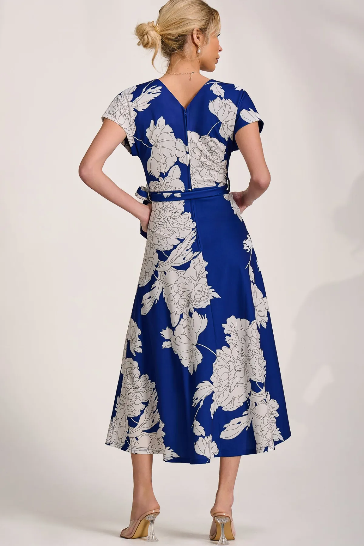 Jolie Moi Occasion Dresses|Floral Dresses-Kimono Sleeve Print Scuba Midaxi Dress, Royal Blue
