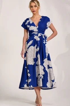 Jolie Moi Occasion Dresses|Floral Dresses-Kimono Sleeve Print Scuba Midaxi Dress, Royal Blue