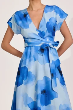 Jolie Moi Occasion Dresses|Midi Dresses-Kimono Sleeve Print Scuba Midi Dress, Blue Floral