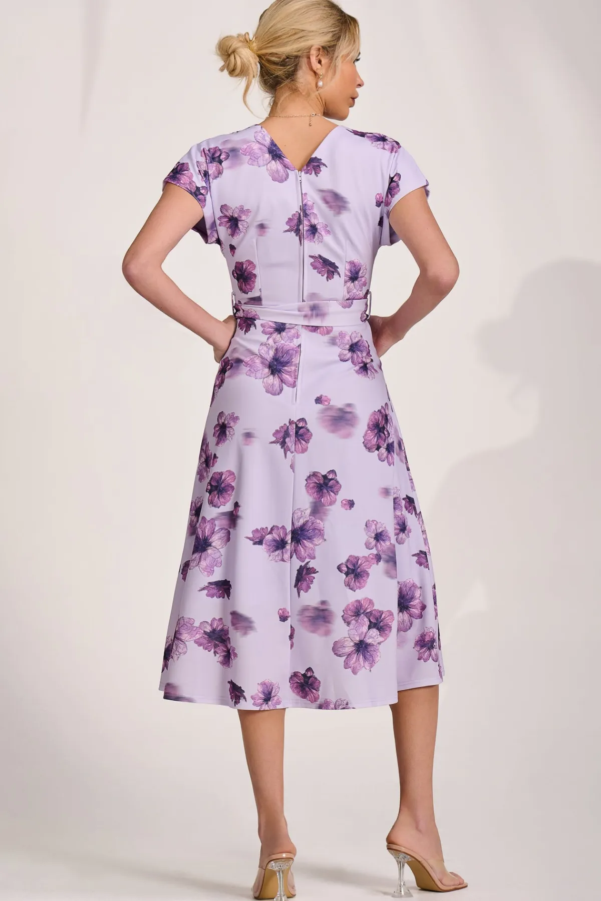 Jolie Moi Occasion Dresses|Wedding Guest-Kimono Sleeve Print Scuba Midi Dress, Pink Floral