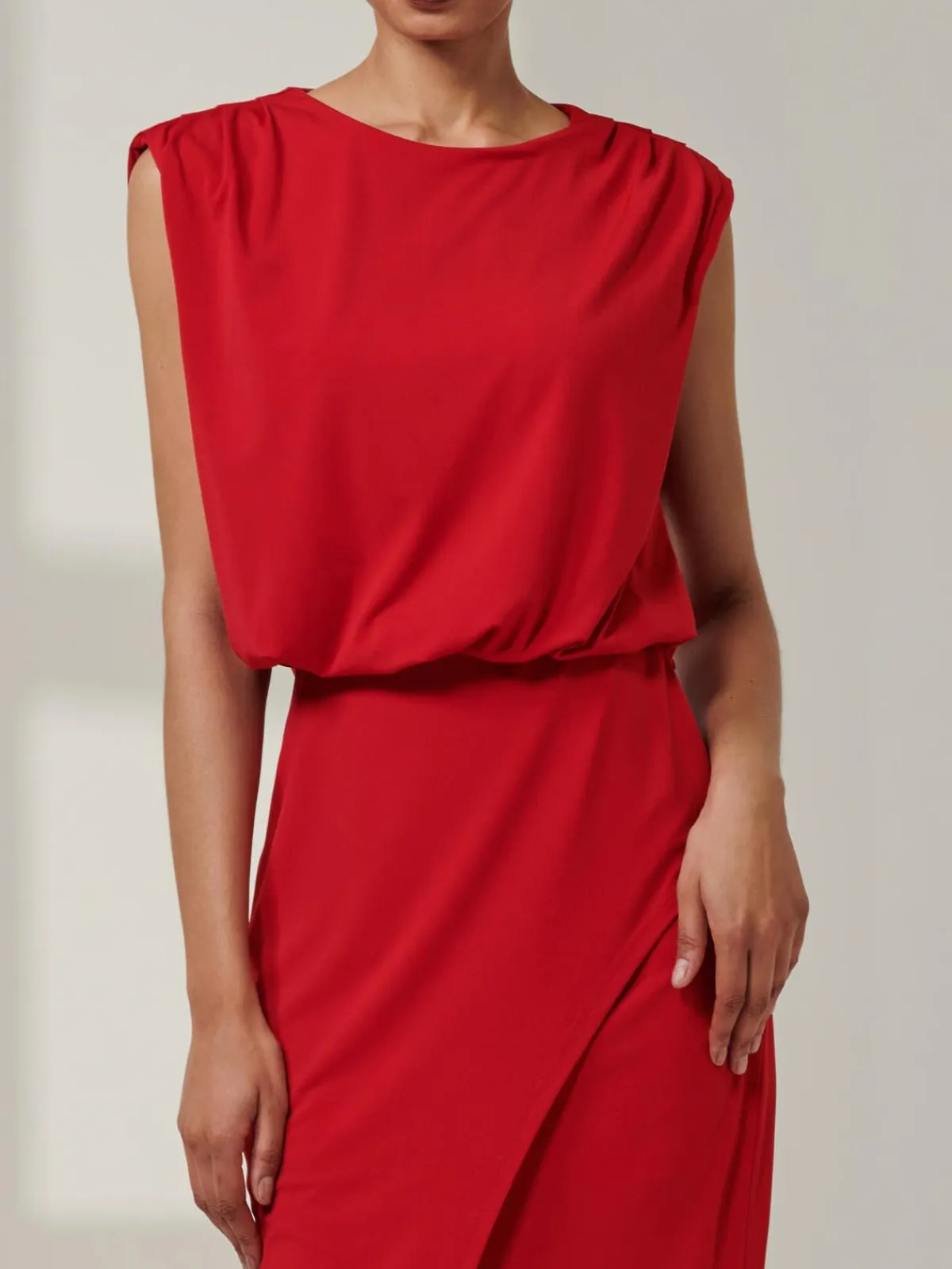 Jolie Moi Office Wear|Office Dresses-Kira Tie Draped Bodycon Dress, Red