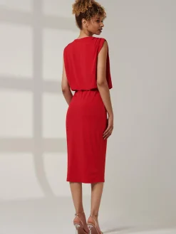 Jolie Moi Office Wear|Office Dresses-Kira Tie Draped Bodycon Dress, Red