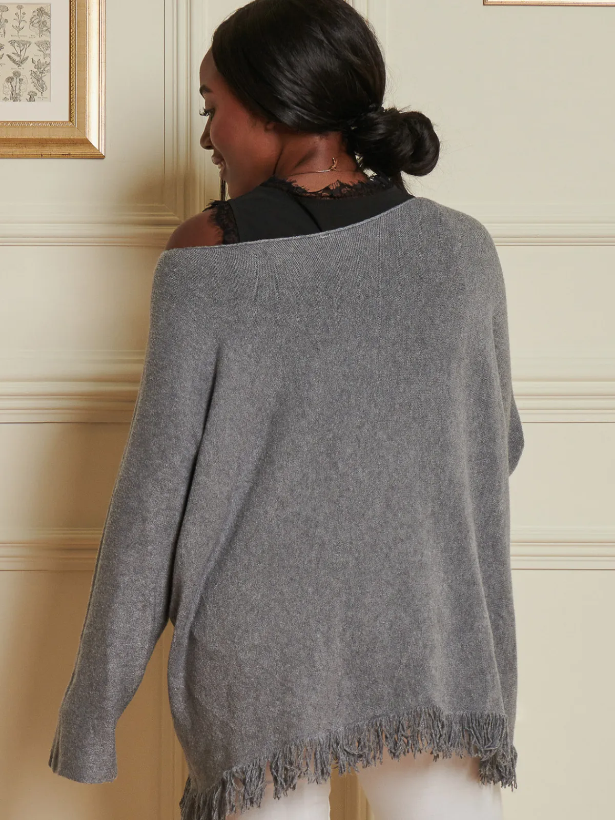 Jolie Moi Co-Ords|Knitted Jumpers-Knitted Fringe Detail Jumper, Grey