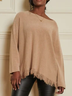 Jolie Moi Co-Ords|Knitted Jumpers-Knitted Fringe Detail Jumper, Khaki