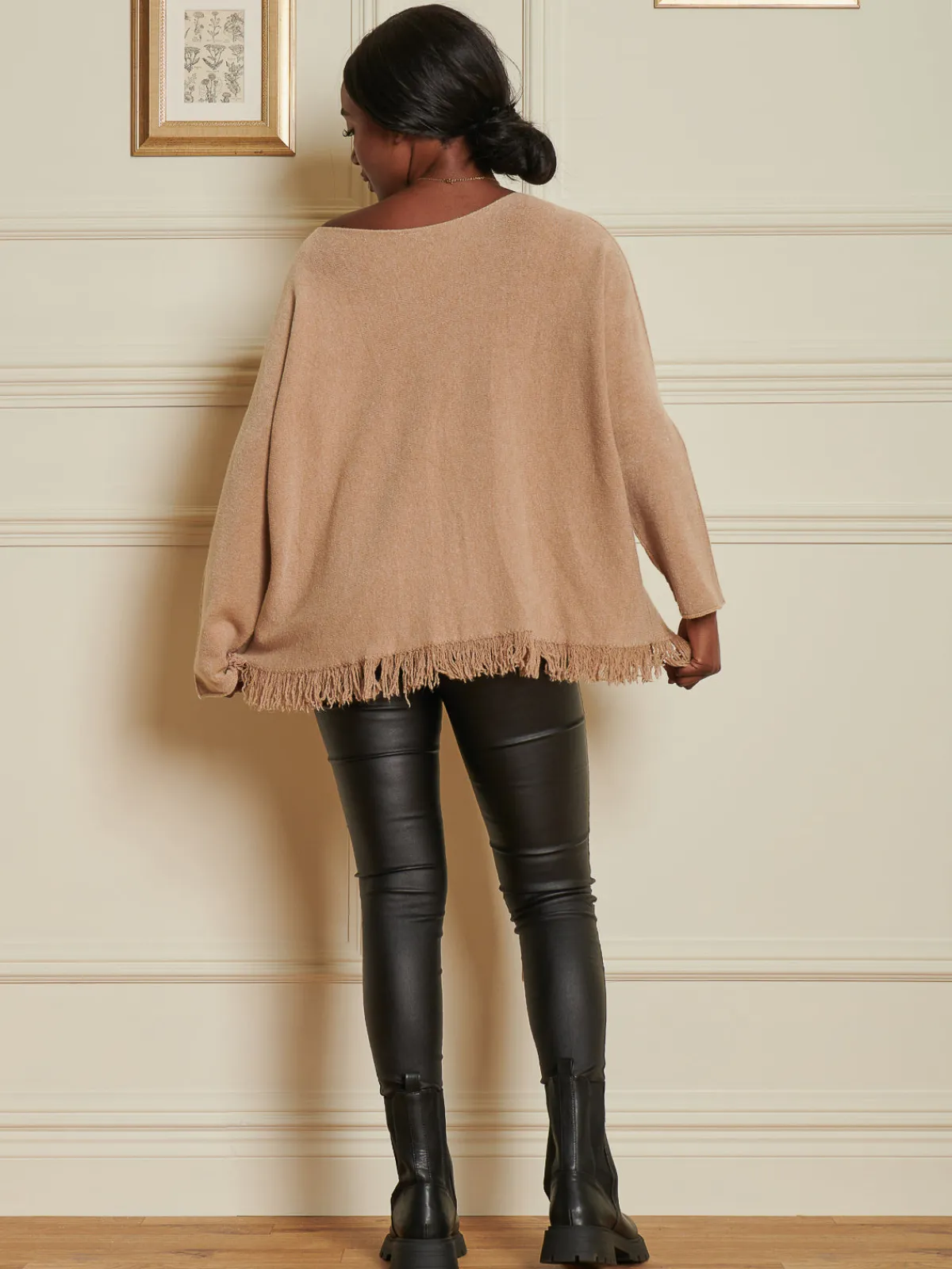 Jolie Moi Co-Ords|Knitted Jumpers-Knitted Fringe Detail Jumper, Khaki