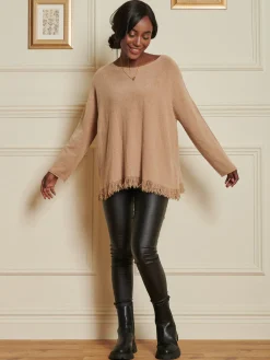 Jolie Moi Co-Ords|Knitted Jumpers-Knitted Fringe Detail Jumper, Khaki