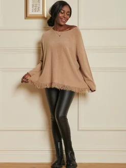Jolie Moi Co-Ords|Knitted Jumpers-Knitted Fringe Detail Jumper, Khaki