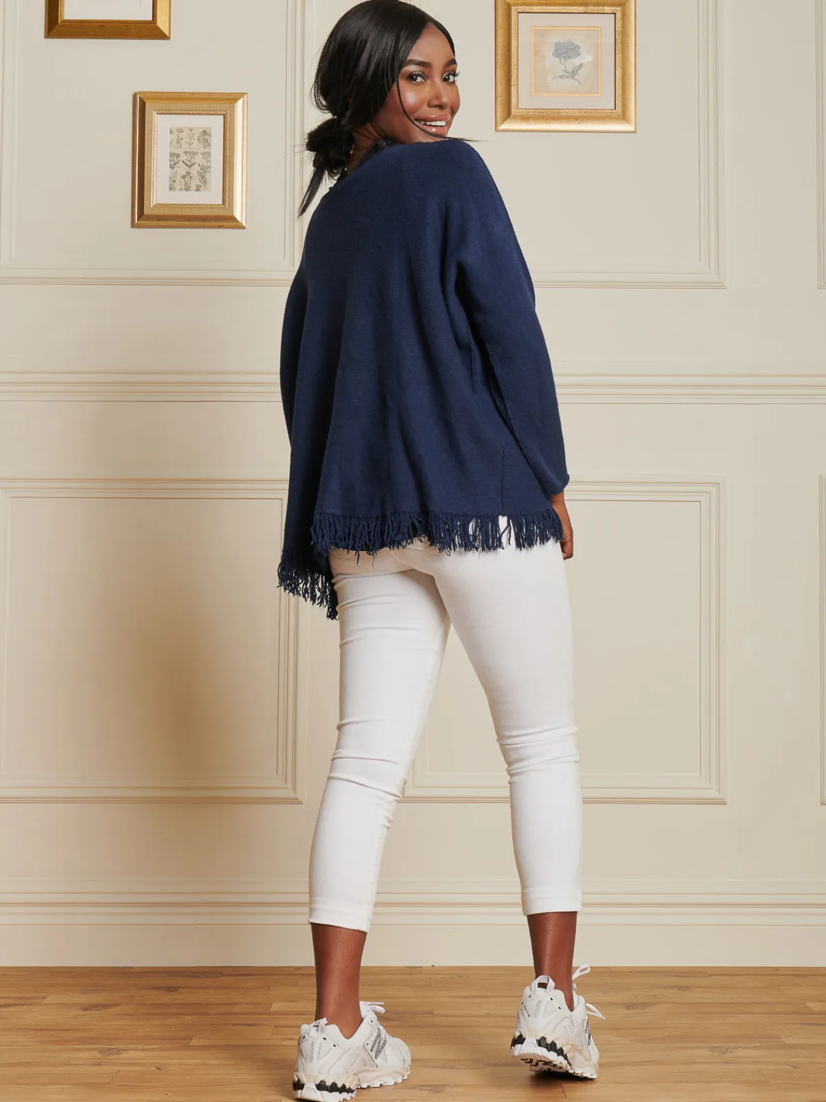 Jolie Moi Co-Ords-Knitted Fringe Detail Jumper, Navy
