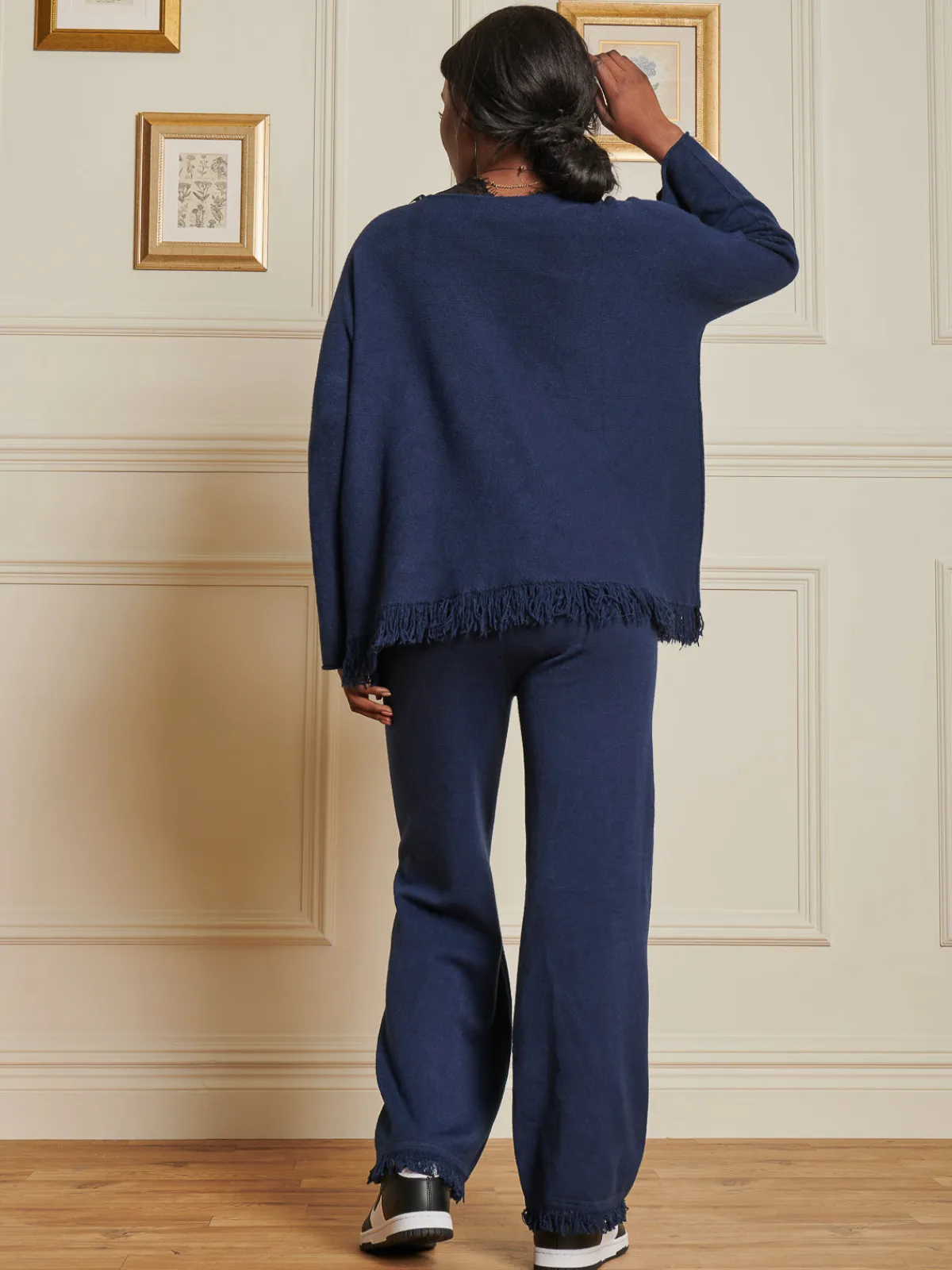Jolie Moi Co-Ords-Knitted Fringe Detail Jumper, Navy