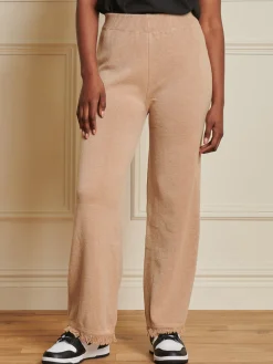Jolie Moi Co-Ords|Weekend Casuals-Knitted Fringe Detail Trousers, Khaki