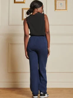 Jolie Moi Co-Ords|Weekend Casuals-Knitted Fringe Detail Trousers, Navy