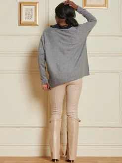 Jolie Moi Knitted Jumpers-Knitted Rhinest Star Neck Jumper, Grey