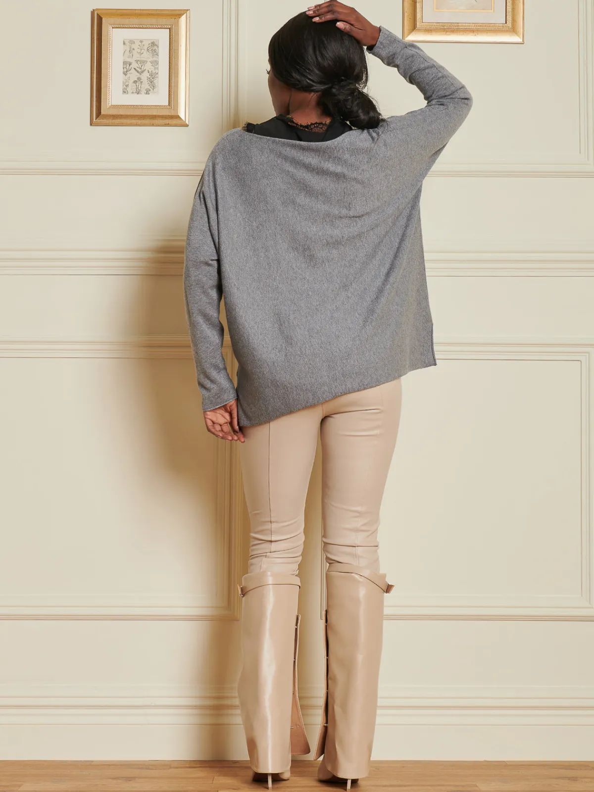 Jolie Moi Knitted Jumpers-Knitted Rhinest Star Neck Jumper, Grey