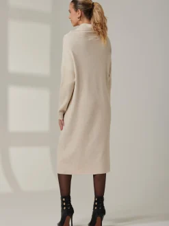 Jolie Moi Occasion Dresses|Weekend Casuals-Knitted Turtleneck Longline Jumper, Beige Heather