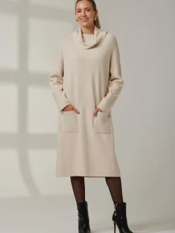 Jolie Moi Occasion Dresses|Weekend Casuals-Knitted Turtleneck Longline Jumper, Beige Heather
