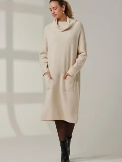 Jolie Moi Occasion Dresses|Weekend Casuals-Knitted Turtleneck Longline Jumper, Beige Heather