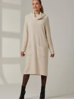 Jolie Moi Occasion Dresses|Weekend Casuals-Knitted Turtleneck Longline Jumper, Beige Heather