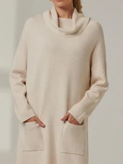 Jolie Moi Occasion Dresses|Weekend Casuals-Knitted Turtleneck Longline Jumper, Beige Heather