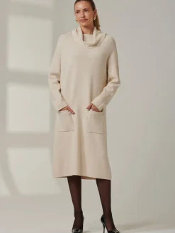 Jolie Moi Occasion Dresses|Weekend Casuals-Knitted Turtleneck Longline Jumper, Beige Heather