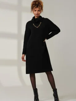 Jolie Moi Occasion Dresses|Weekend Casuals-Knitted Turtleneck Longline Jumper, Black
