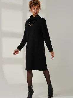 Jolie Moi Occasion Dresses|Weekend Casuals-Knitted Turtleneck Longline Jumper, Black