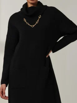 Jolie Moi Occasion Dresses|Weekend Casuals-Knitted Turtleneck Longline Jumper, Black