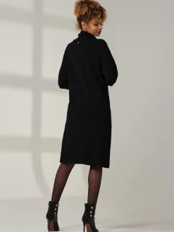 Jolie Moi Occasion Dresses|Weekend Casuals-Knitted Turtleneck Longline Jumper, Black