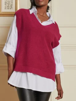 Jolie Moi Knitted Jumpers-Knitted V-Neck Jumper Vest, Fuschia