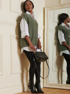 Jolie Moi Knitted Jumpers-Knitted V-Neck Jumper Vest, Soldier Green