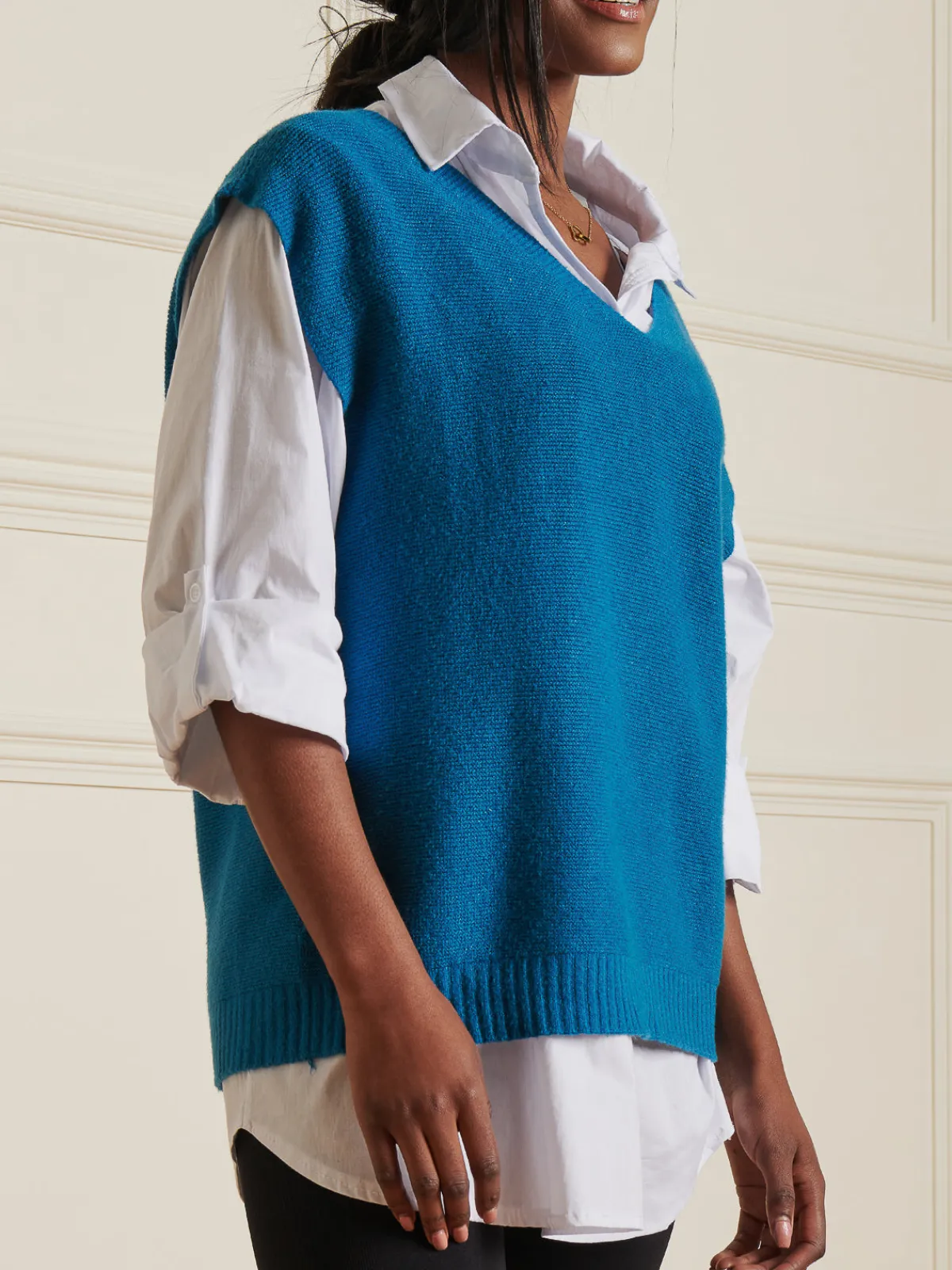 Jolie Moi Knitted Jumpers-Knitted V-Neck Jumper Vest, Teal