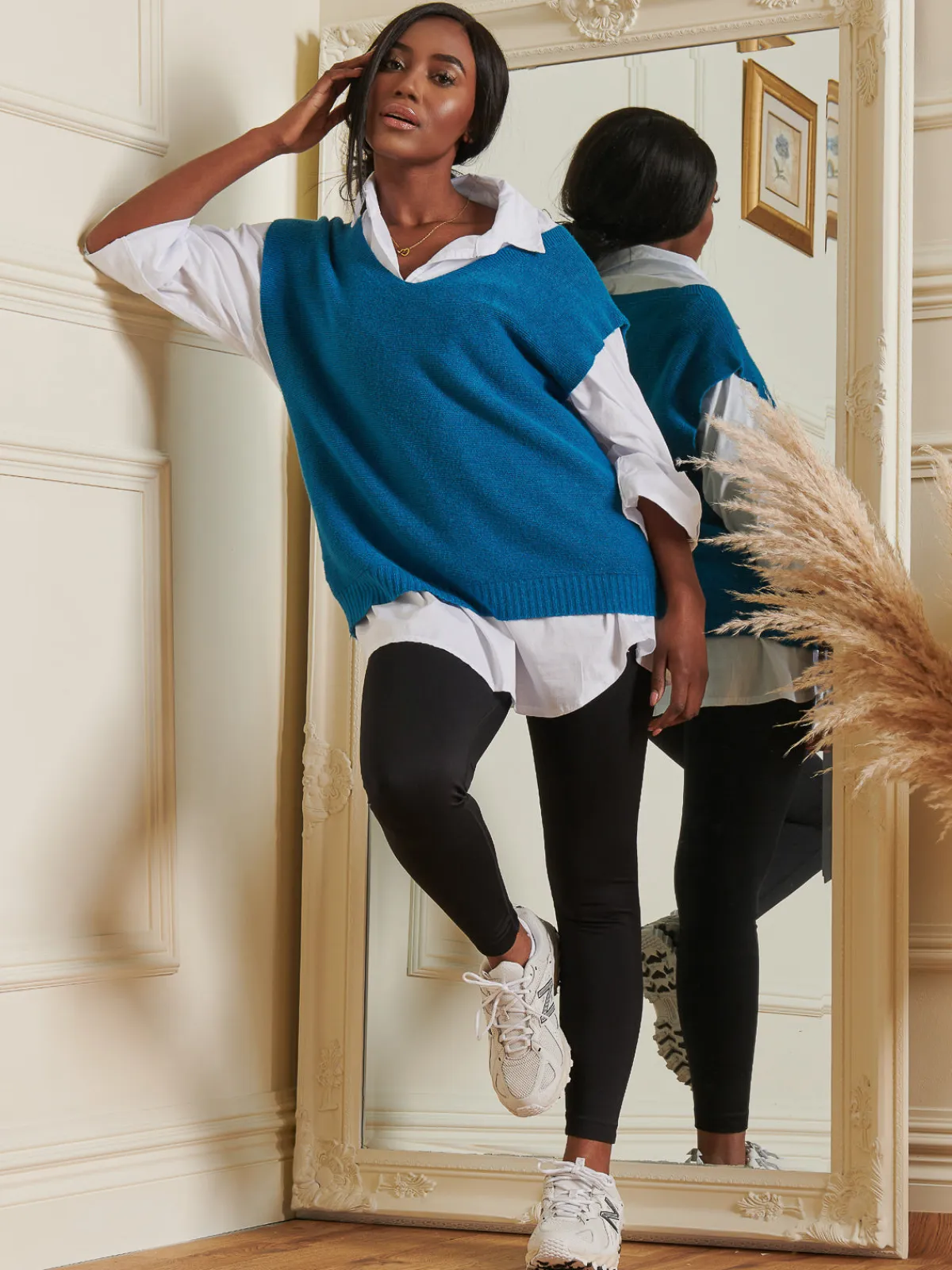 Jolie Moi Knitted Jumpers-Knitted V-Neck Jumper Vest, Teal