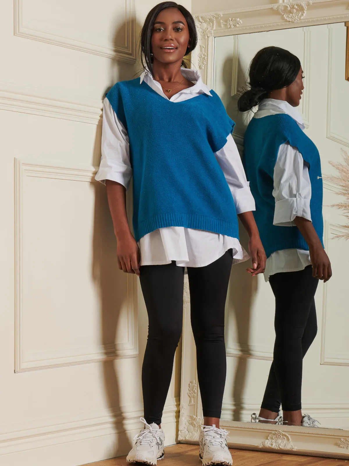 Jolie Moi Knitted Jumpers-Knitted V-Neck Jumper Vest, Teal