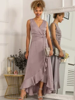 Jolie Moi Occasion Dresses|Sleeveless Dresses-Kyleigh Frill Hem Maxi Dress, Mauve Purple