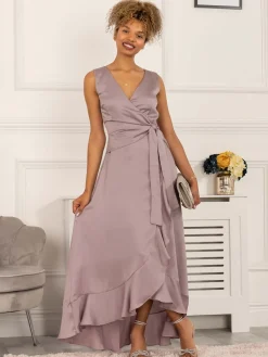 Jolie Moi Occasion Dresses|Sleeveless Dresses-Kyleigh Frill Hem Maxi Dress, Mauve Purple