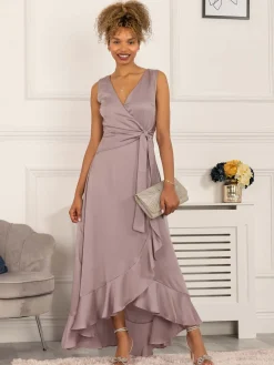Jolie Moi Occasion Dresses|Sleeveless Dresses-Kyleigh Frill Hem Maxi Dress, Mauve Purple