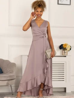 Jolie Moi Occasion Dresses|Sleeveless Dresses-Kyleigh Frill Hem Maxi Dress, Mauve Purple