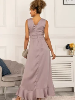 Jolie Moi Occasion Dresses|Sleeveless Dresses-Kyleigh Frill Hem Maxi Dress, Mauve Purple