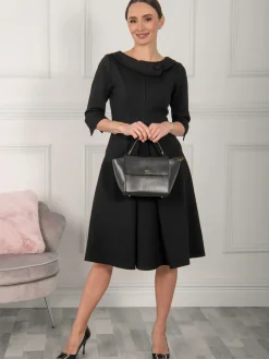 Jolie Moi Office Wear|Midi Dresses-Kyndall 3/4 Sleeve Midi Dress, Black