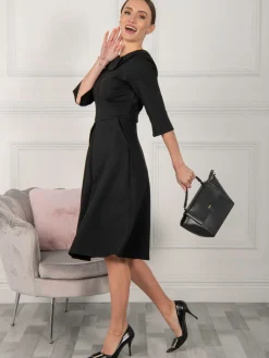 Jolie Moi Office Wear|Midi Dresses-Kyndall 3/4 Sleeve Midi Dress, Black