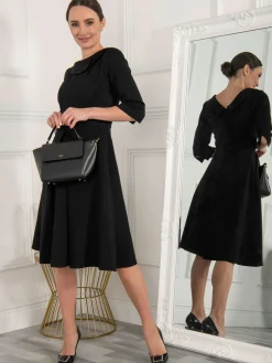 Jolie Moi Office Wear|Midi Dresses-Kyndall 3/4 Sleeve Midi Dress, Black
