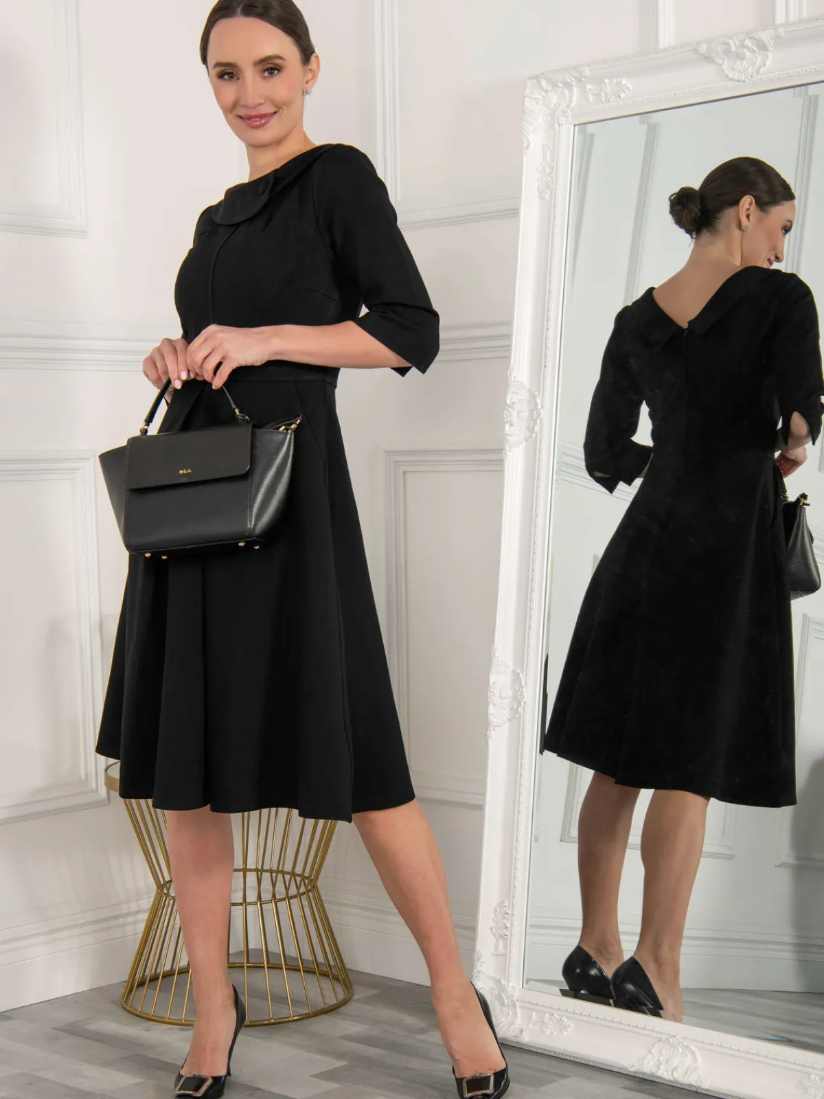Jolie Moi Office Wear|Midi Dresses-Kyndall 3/4 Sleeve Midi Dress, Black