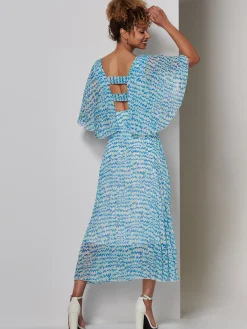 Jolie Moi Weekend Casuals|Maxi Dresses-Kyra Pleated Chiffon Maxi Dress, Blue Abstract