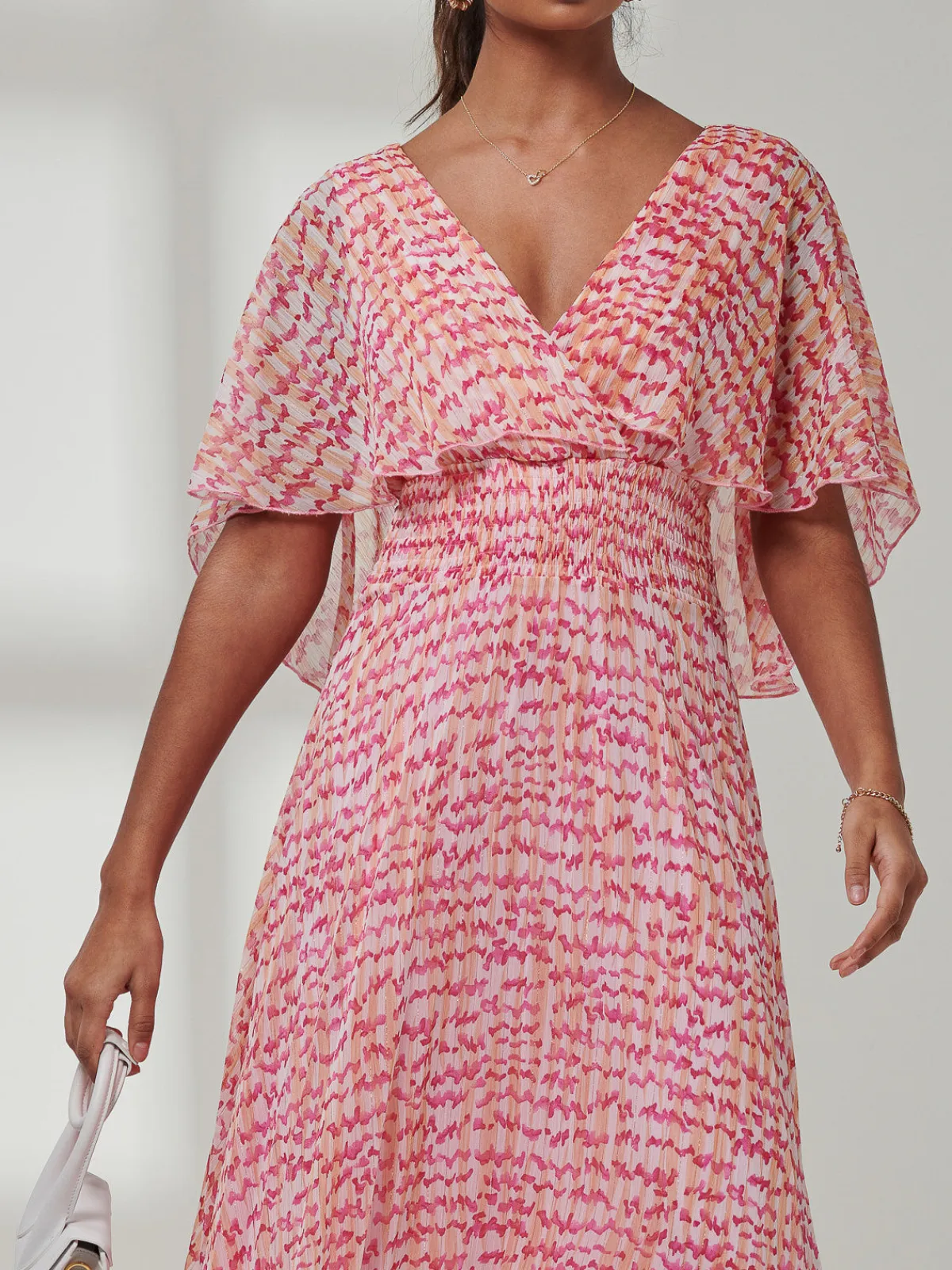 Jolie Moi Occasion Dresses|Weekend Casuals-Kyra Pleated Chiffon Maxi Dress, Pink Abstract