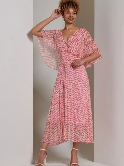 Jolie Moi Occasion Dresses|Weekend Casuals-Kyra Pleated Chiffon Maxi Dress, Pink Abstract