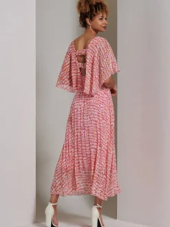 Jolie Moi Occasion Dresses|Weekend Casuals-Kyra Pleated Chiffon Maxi Dress, Pink Abstract