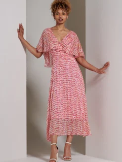 Jolie Moi Occasion Dresses|Weekend Casuals-Kyra Pleated Chiffon Maxi Dress, Pink Abstract