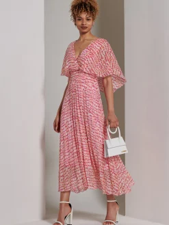 Jolie Moi Occasion Dresses|Weekend Casuals-Kyra Pleated Chiffon Maxi Dress, Pink Abstract