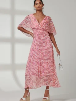 Jolie Moi Occasion Dresses|Weekend Casuals-Kyra Pleated Chiffon Maxi Dress, Pink Abstract