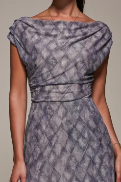 Jolie Moi Occasion Dresses|Signature Lace-Lace Asymmetrical Draped Midaxi Dress, Purple Abstract